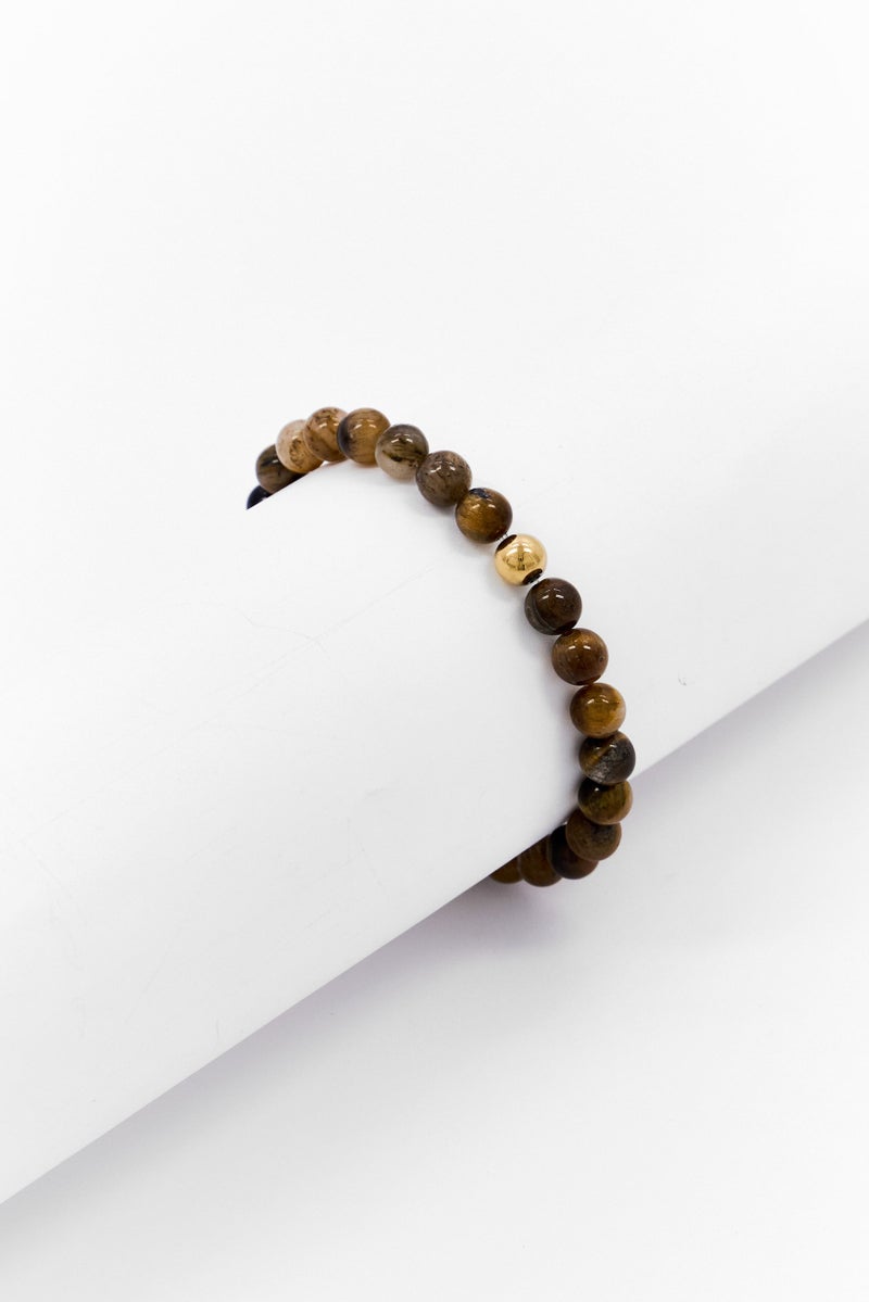 Steeltime Men Tiger Eye And Beaded Bracelet, Brown - Image 1